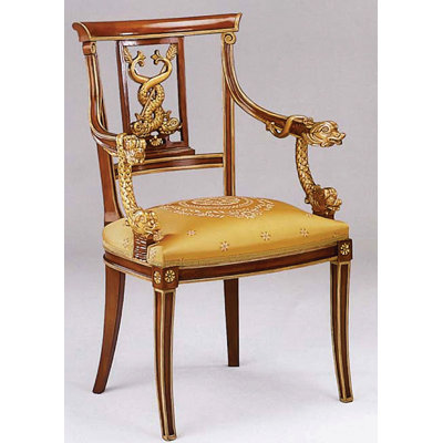 Chaise avec accoudoirs en bois massif brun