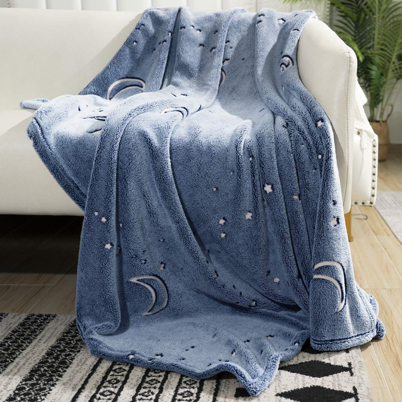 Kids' Glow-in-the-Dark Moon and Stars Throw Blanket - Soft and Warm, Blue