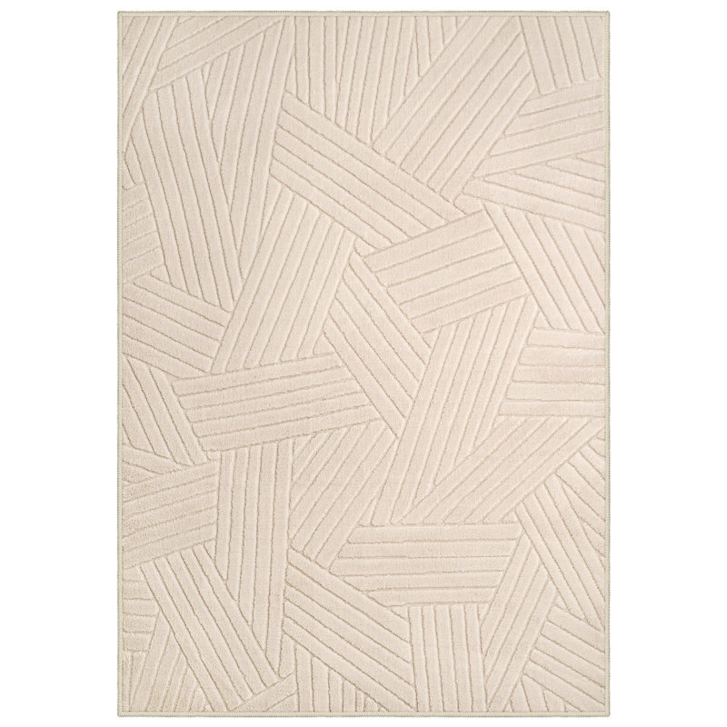 Geometric Washable Area Rug, Beige, Rectangle 160 x 230 cm