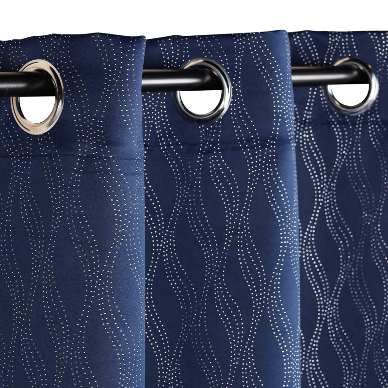 Paire de rideaux obscurcissants en polyester à texture moderne Vedder, Bleu marine, l 42 po x L 63 po