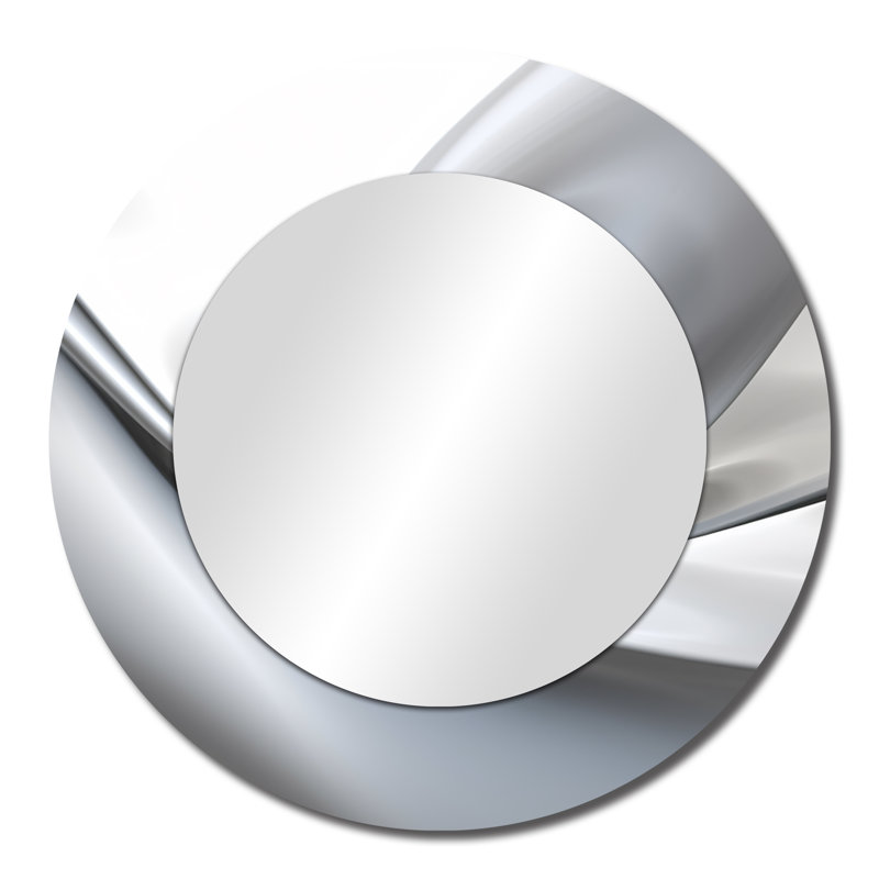 Ofeliya White Grey Contemplative Abstraction - Waves Wall Mirror, Modern Round Decorative Mirror, Printed Metal Art