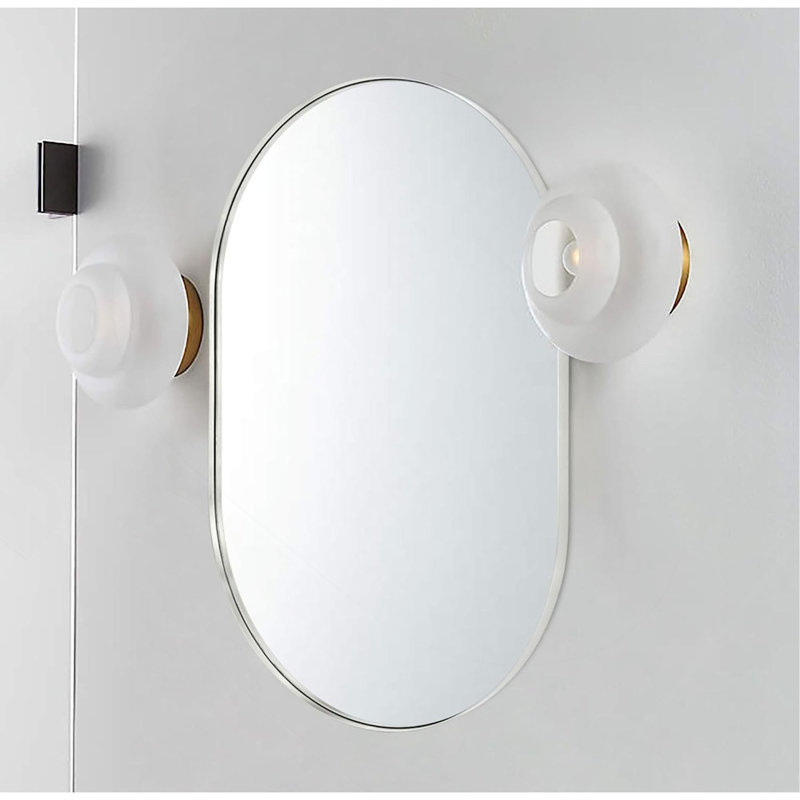 Metal Oval Mirror, Silver, 33" H x 20" W
