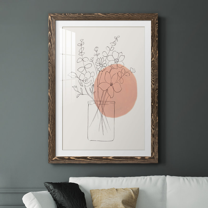 Contemporary Wildflower Bouquet - Peinture encadrée, H 31,5 po x l 23,5 po x P 1,5 po, Papier avec cadre brun antique