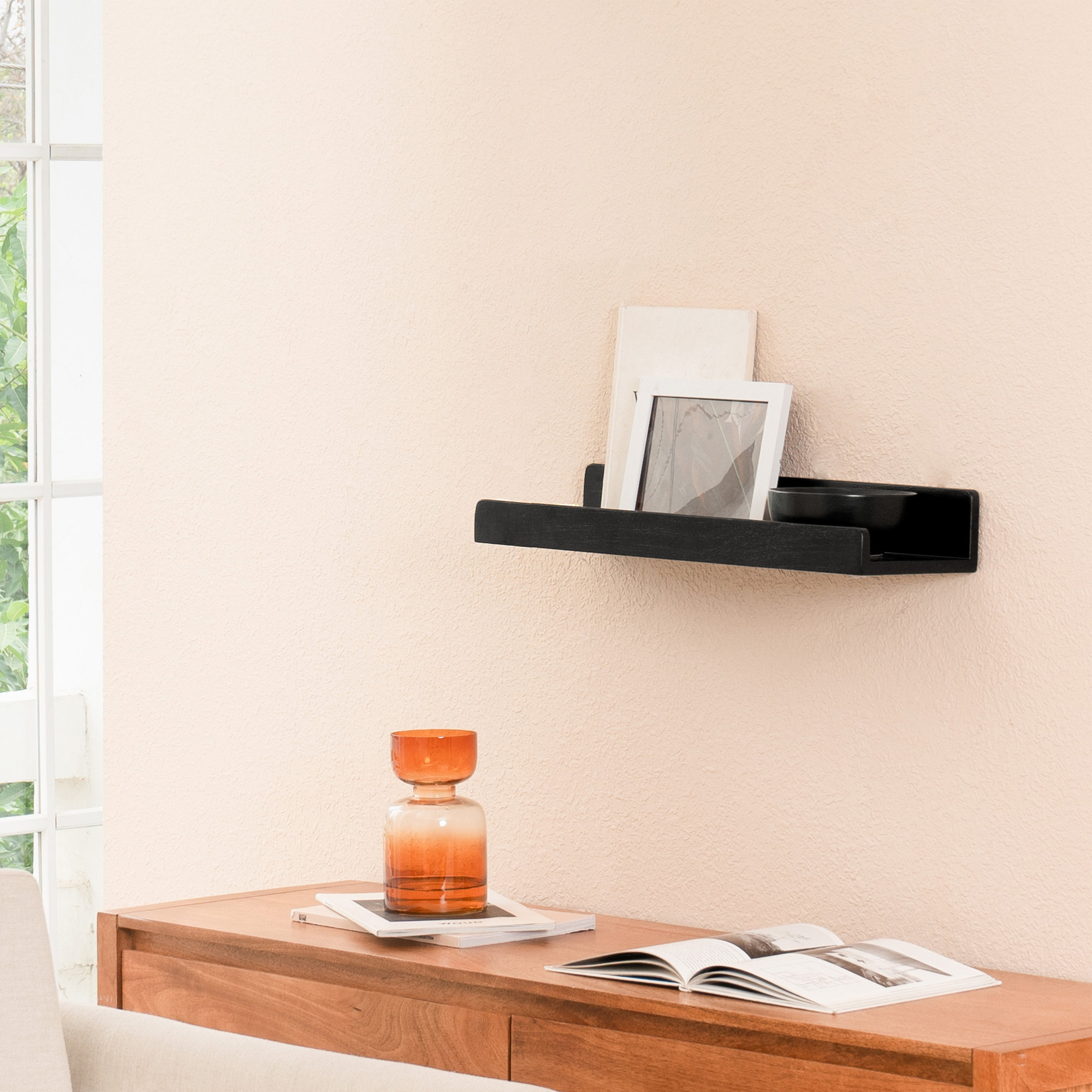 Dezerea Lipped Wall Mounted Shelves, 3.5" H x 24" W x 7.25" D, Black