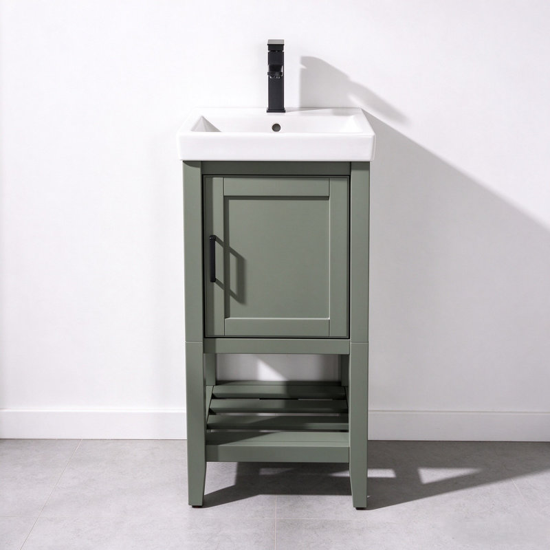 17.5 " W Freestanding Standard Free Standing 1 Single Vanity Bathroom Vanity With Ceramic Top, Pewter Green