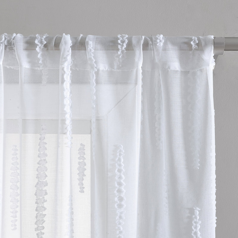 White Sheer Polyester Rod Pocket Window Curtain Panels, 84" Length