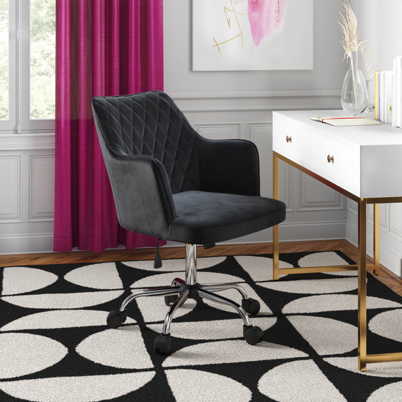 Chaise de travail ergonomique en velours Sekani, Rose, Chrome