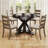 5-Piece 42'' To 54'' Round And Oval Extendable Mid-Century Rustic   Dining Set With Upholstered Ladder Back Chairs, Farmhouse Kitchen Table Set, Fit For 4 People-2027311740-2027311742