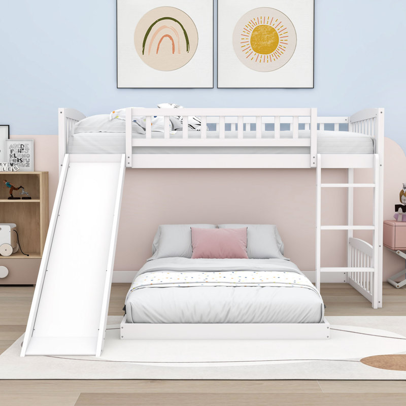 Eupheemia Twin Over Twin Wood Bunk Bed with Slide and Ladder, White