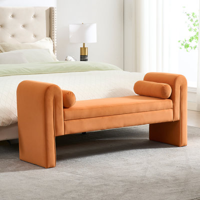 Velvet Bench for Bedroom End of Bed, 60.5- inch Upholstered Button Tufted Ottoman Bench with Rolled Arms, Button-Tufted Ottoman for Living Room, Entryway