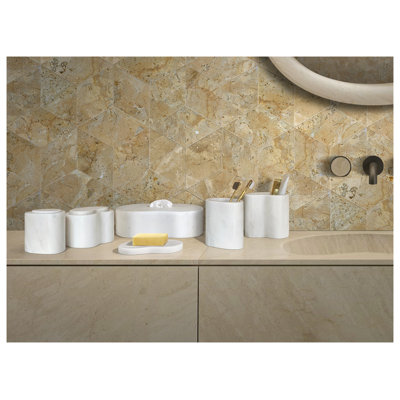Luxury White Natural Marble Bathroom Accessories Set, 6-Piece Genuine Marble Bathroom Decor with Tissue Box, Soap Dish & Storage Containers