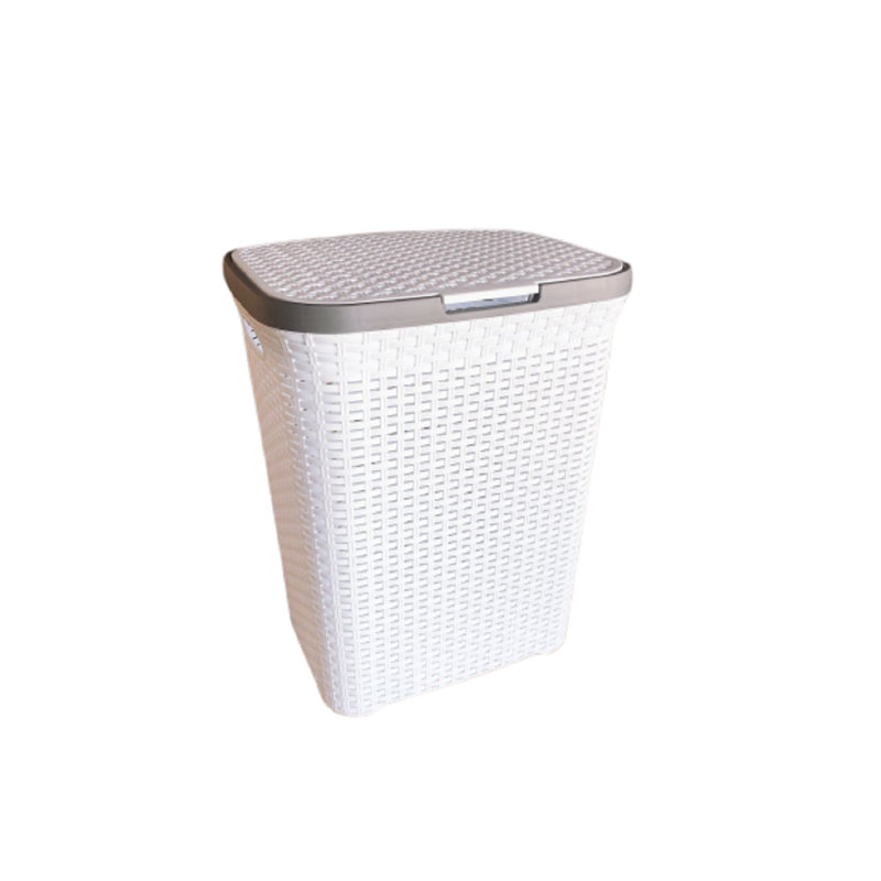 65L Large Laundry Hamper with Lid – Plastic Rattan Effect Laundry Basket for Dirty Clothes Storage – Space Saving Washing Basket with Handles
