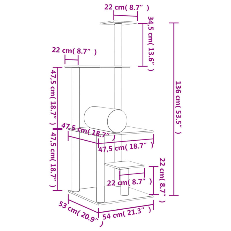 136cm H Cat Tree, Dark Grey