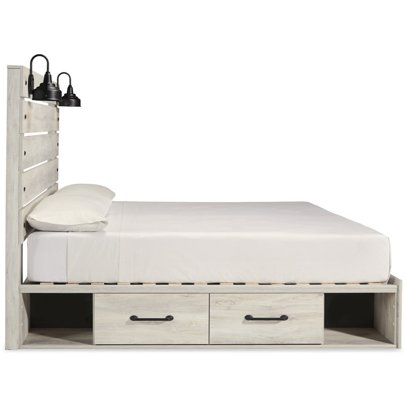 Très grand lit à panneau avec rangement, commode, miroir et commode Cambeck