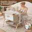 Berceau de chevet, lit de bébé portable amovible avec fonction berçante, lit pour nouveau-né réglable en hauteur à 8 niveaux, filet respirant, panier de rangement et jouet mobile rotatif, kaki-1387282450