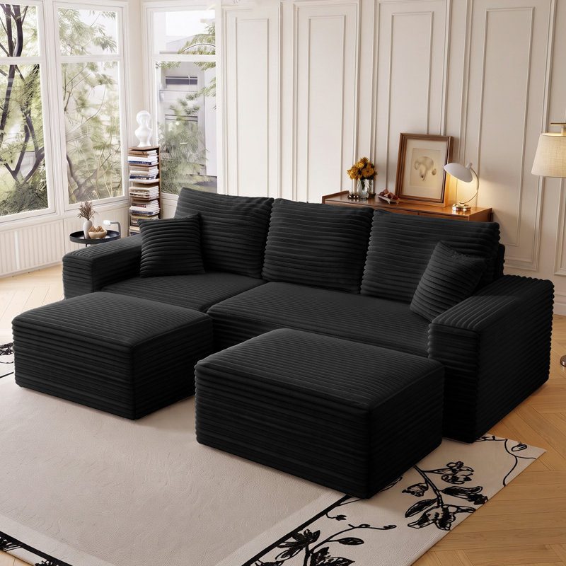 Canapé d'angle modulaire Cloud Compression 95 po sans os avec 2 poufs, canapé contemporain en velours côtelé moelleux en forme de U avec assise profonde, aucun assemblage requis pour le salon