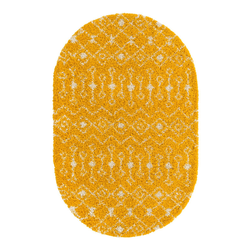 Tapis jaune à motif géométrique Griego, Ovale 5 pi 3 po x 8 pi