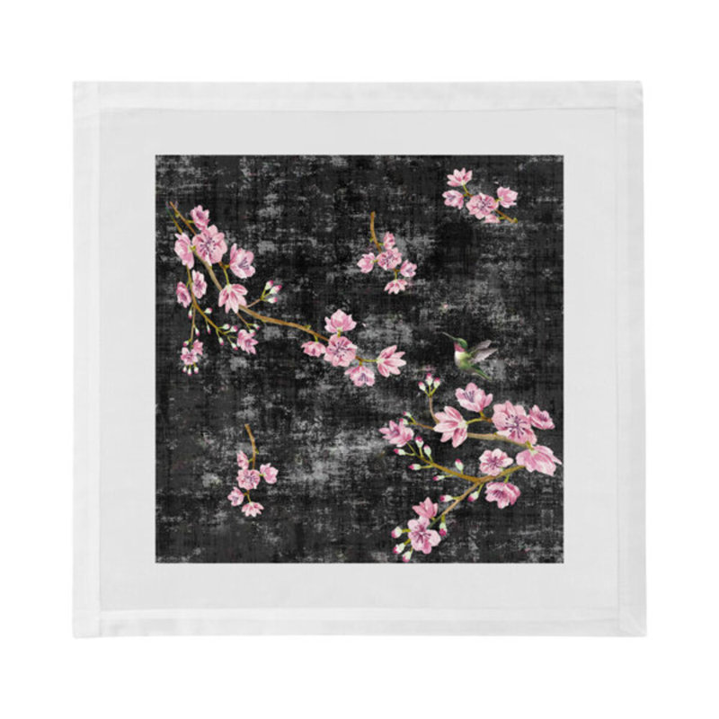 Blossom Fantasia Cotton Blend Square Napkins, Black Pink
