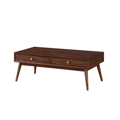 Retro Modern Coffee Table, 2 Drawers, Brown Finish, Walnut Veneer Wood Furniture Living Room 2 Style,