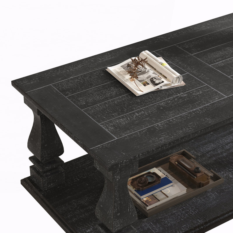 Table basse Farmhouse avec tablette de rangement, Noir antique