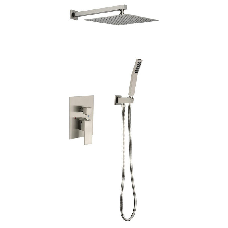 10" Wall - Mounted Rain Shower Head System - Square Design, Air - In Technology, Pressure - Balanced Valve, Brushed Nickel