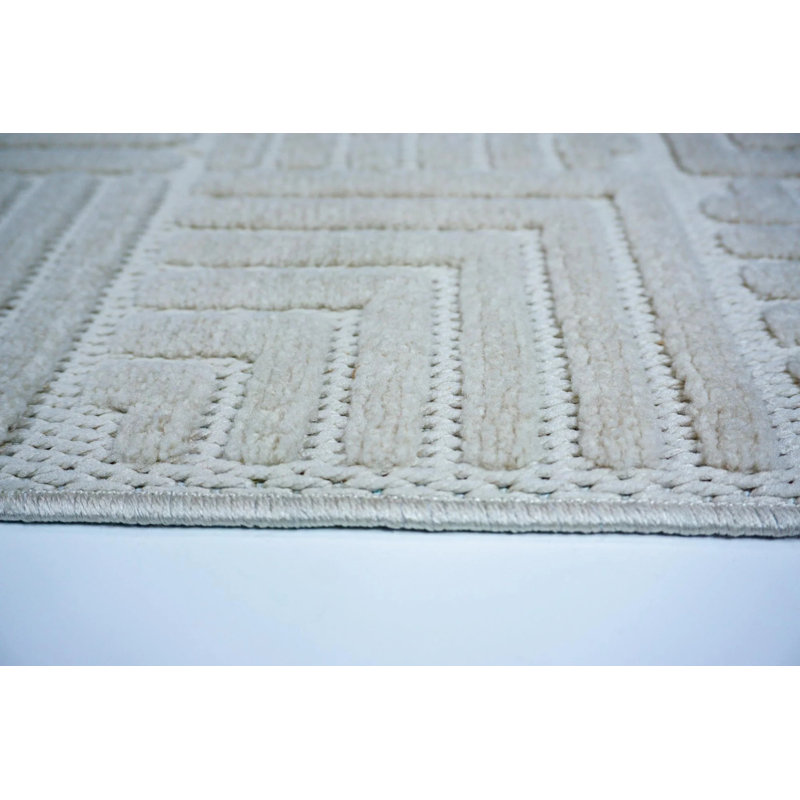 Tapis décoratif beige antidérapant Gateshead, Rond 6 pi 7 po