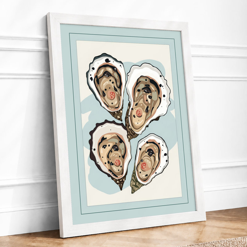 Oysters in Stillness Botanical - Framed Print, A1 - 84.1 x 59.4 cm, White