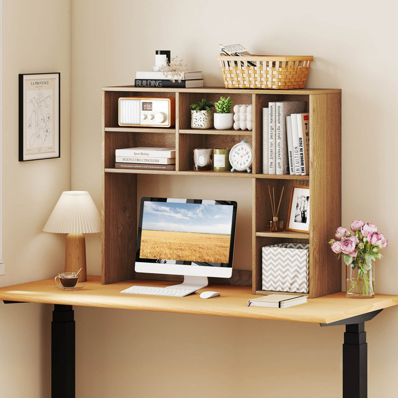 Bahut de bureau avec 7 compartiments ouverts et 3 tablettes réglables, Naturel