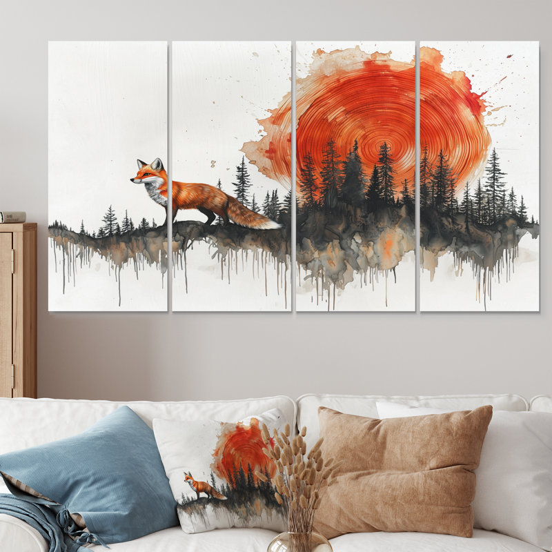 «Silent Fox In Forest Landscape III» - décoration murale animal renard - art mural moderne, H 28 po x l 48 po, 4