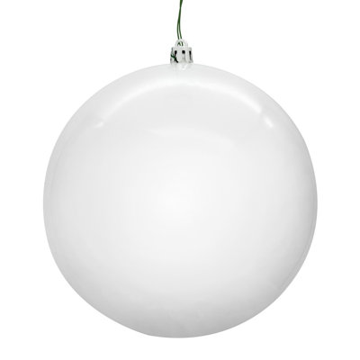  4" White Shiny Seamless Ball UV Drilled. Includes 6 ornaments per box.