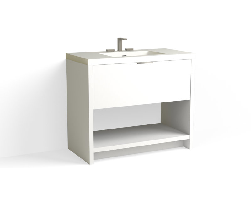 Vista 42" W Freestanding Single Bathroom Vanity, White Matte, White Nanomatte/Satin Nickel, 8" Widespread