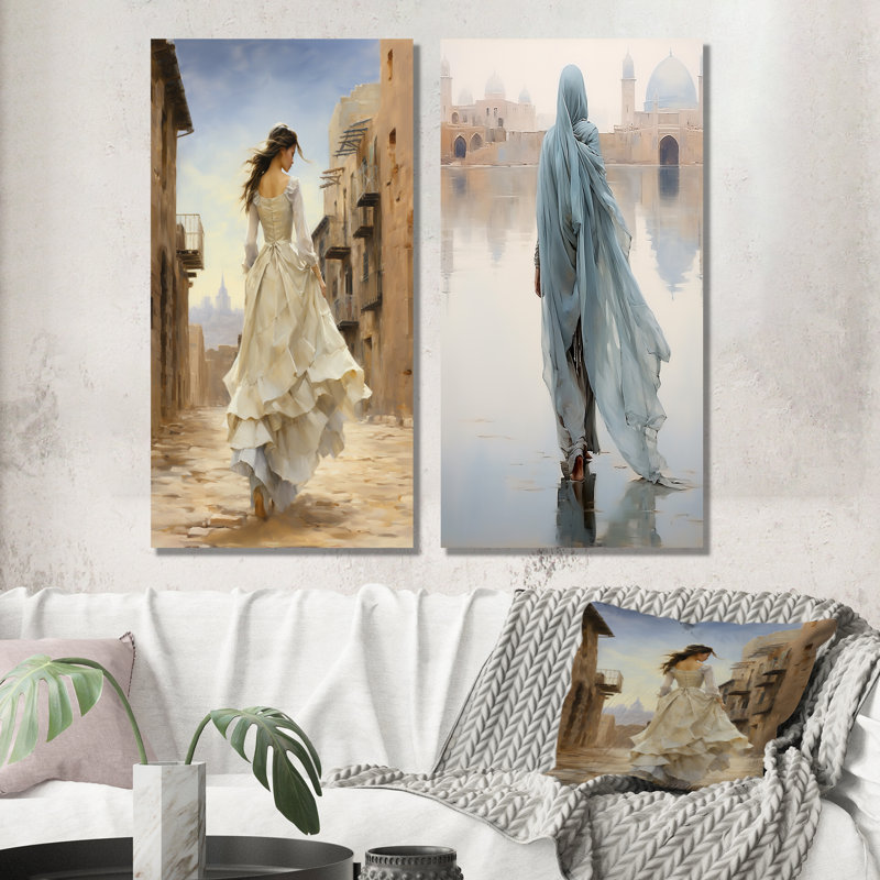 «Arabian Woman Walk Radiance I», ensemble de 2 impressions sur toile arabes, H 40 po x l 41 po, Toile tendue