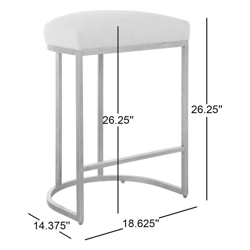 Upholstered Counter Stool with Metal Frame, Beige