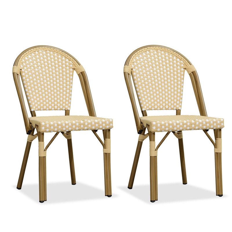 Chaise bistro mauve Leaf (ensemble de 2) chaises en osier tissé à la main pour l'extérieur, Jaune crème