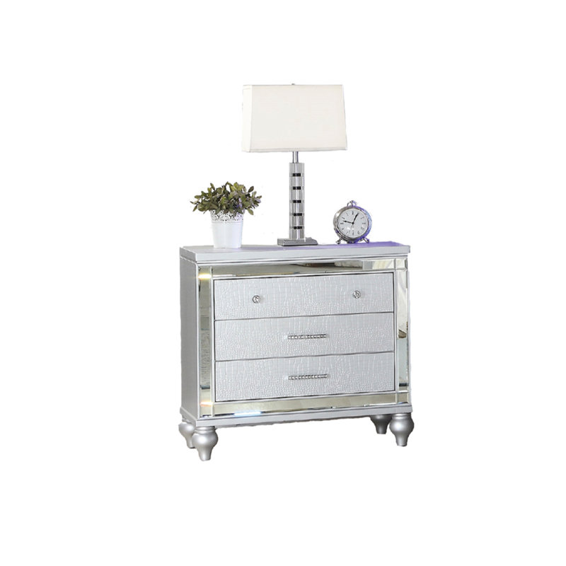 Denard 2-Drawer Nightstand with Diamond Accents, Silver