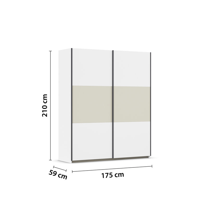Neo 2 Door Manufactured Wood Wardrobe, 210cm H x 175cm W x 59cm D, Alpine white/champagne, Basic