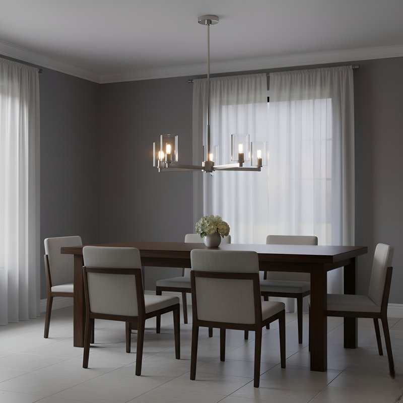 Fullton Dining Room Chandelier With Clear Shade, 10.375" H x 27.125" W x 27.125" D, Brushed Nickel, 5 Lights