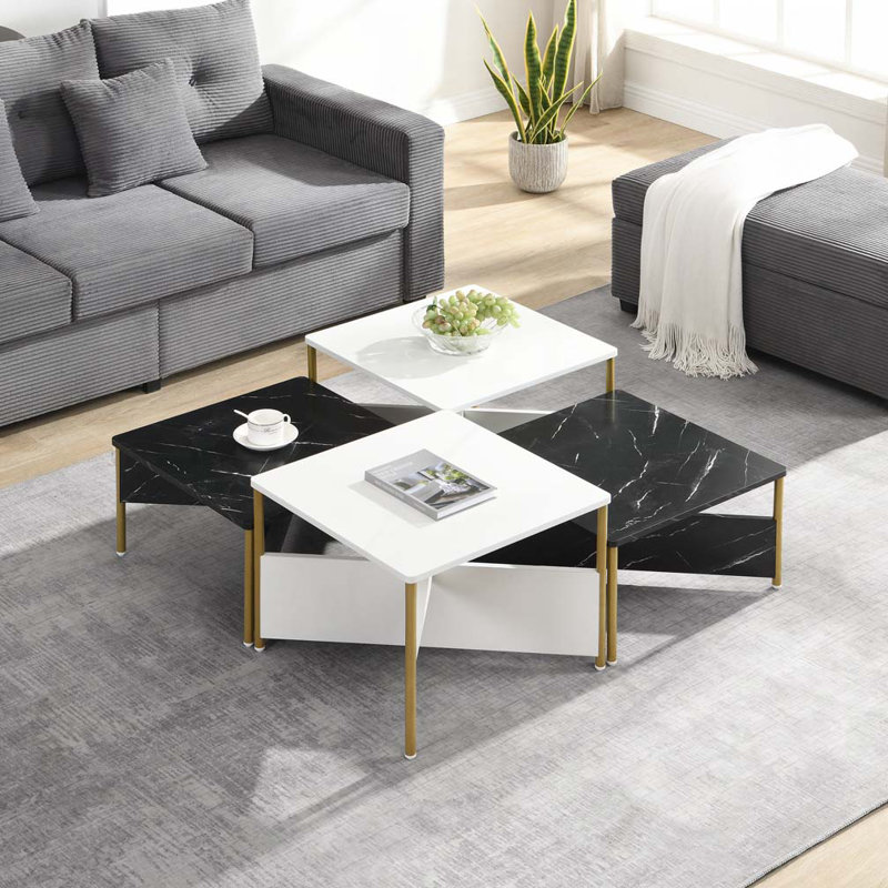 Nesting Coffee Tables Set, White/Black