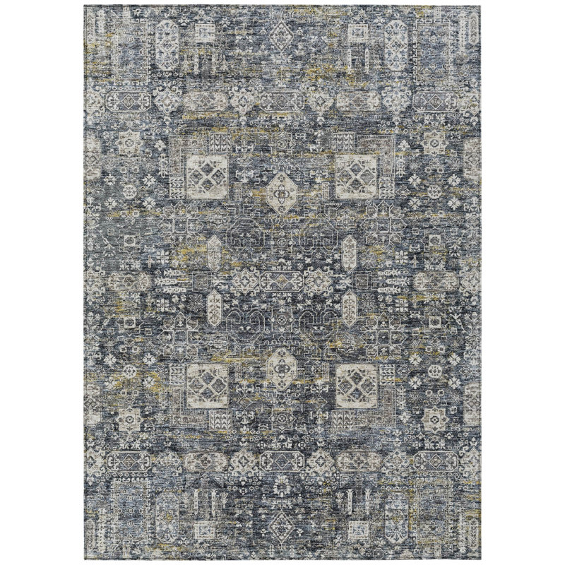 Tapis oriental lavable gris anthracite et ivoire 5 pi x 8 pi