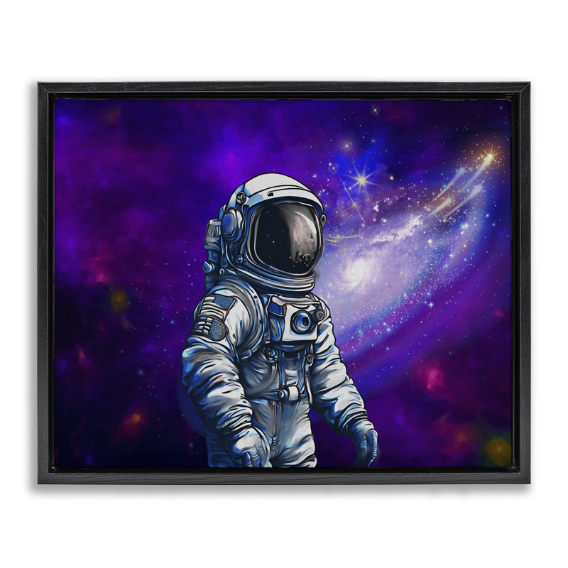 Astronaute avec cadre flottant galaxie tourbillonnante, design par Jesse Keith, H 25 po x l 31 po