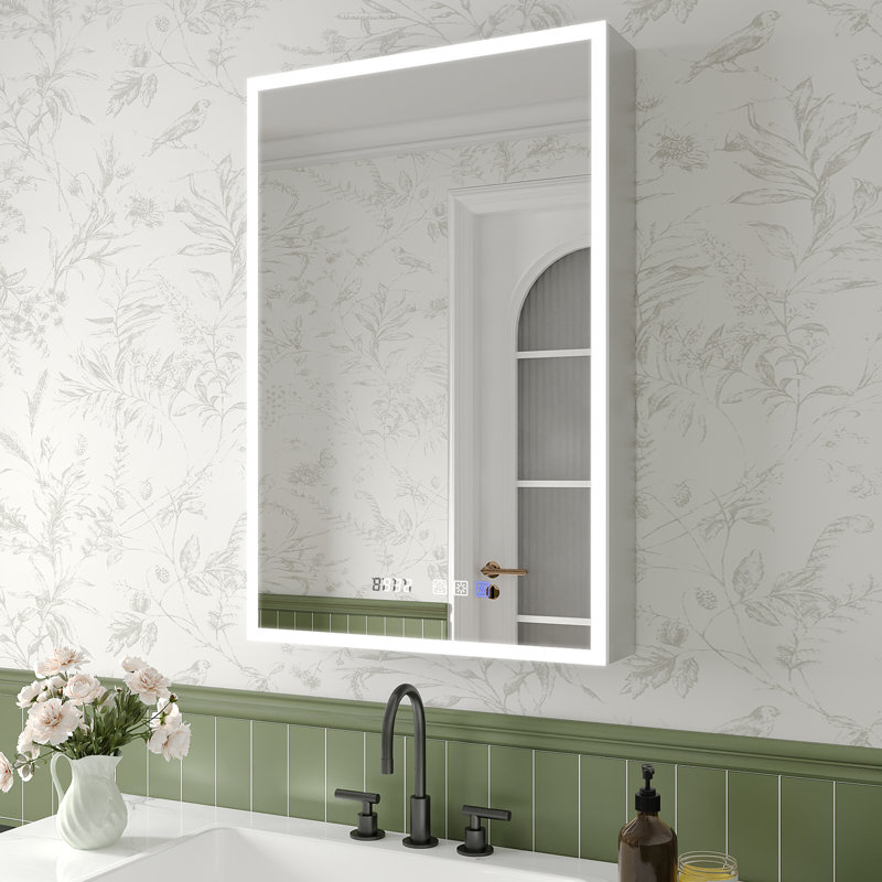 LED Frameless Medicine Cabinet With Mirror And Adjustable Shelves, 36" H x 24" W x 5.25" D, Left