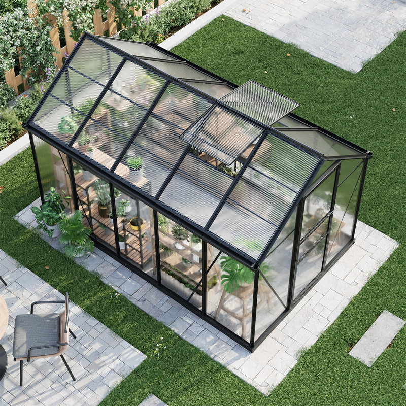 6' x 10' Outdoor Greenhouse, Quick Setup Frame, Polycarbonate with Lockable Door, 2 Roof Vents, Heavy Duty Aluminum, Perfect for Garden