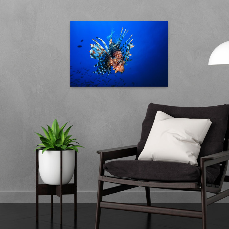 Striking Lionfish Underwater Vibrant Lionfish Fish Nature Ocean Wall Art Print 1 Piece Wrapped Canvas Wall Art