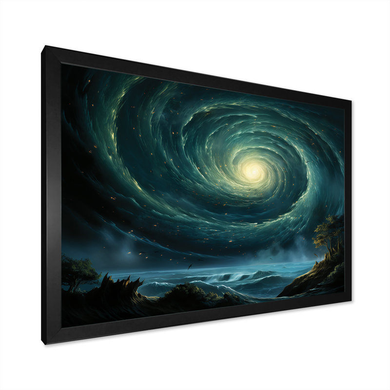 Art mural vert vert trou noir céleste, Cadre d'angle fermé noir, H 12 po x l 20 po x P 1 po