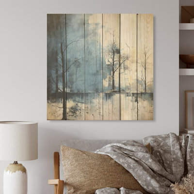 Minimalisme, arbre bleu, charme I - arbres, panneau mural en bois sur bois de pin naturel