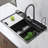 32" X 19" Smart Kitchen Workstation Sink With Pull-Down Faucet, Honeycomb Black Stainless Steel, Drop-In/Topmount