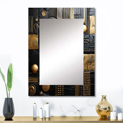 Esoteric Knowing In Teal and Gold III - miroir décoratif géométrique, grand miroir mural doré, impression sur métal