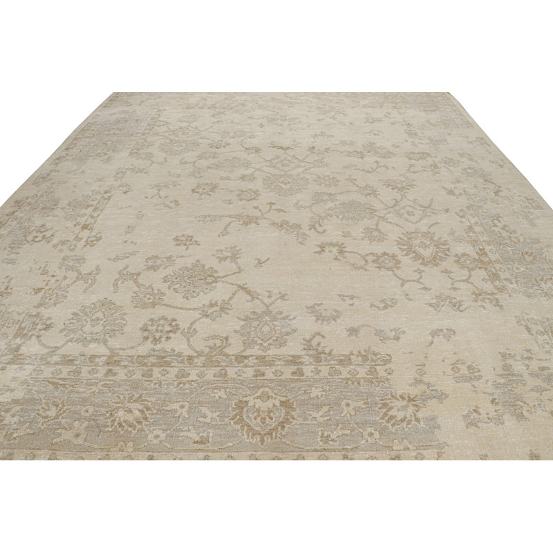 Oushak Hand Knotted Silk Floral Area Rug, Rectangle 8' x 10'