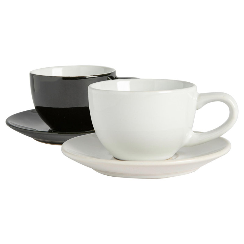 Argon Tableware - Espresso Cup & Saucer Set - 90ml, White/Black
