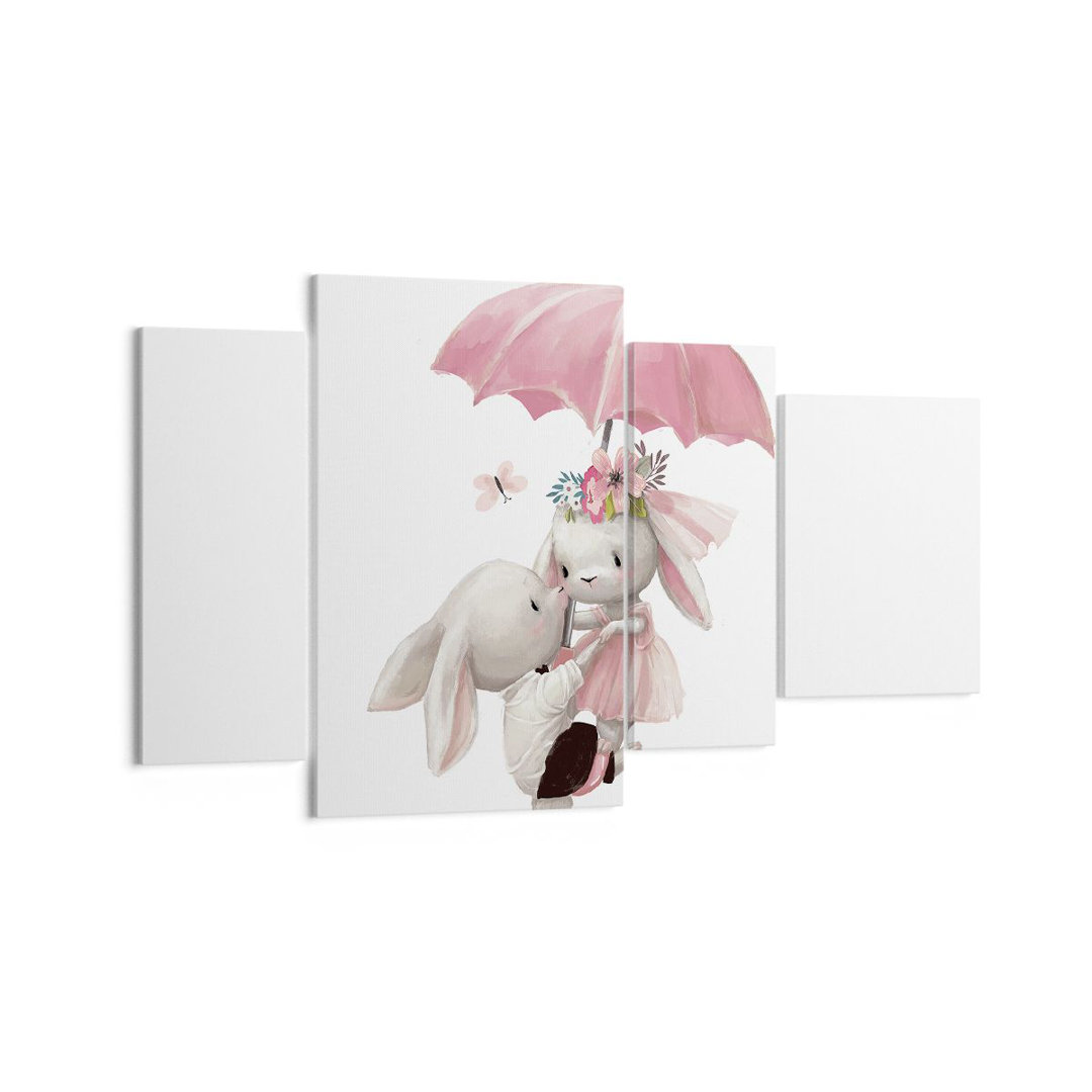 4-tlg. Leinwandbilder-Set Bunnies Umbrella Children's